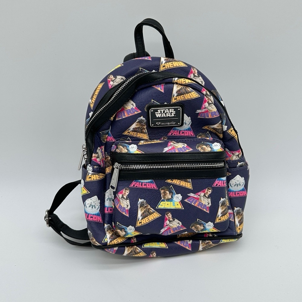 Loungefly Star Wars Disney Backpack Purple AOP 11" Chewie Solo Falcon Fan Gear